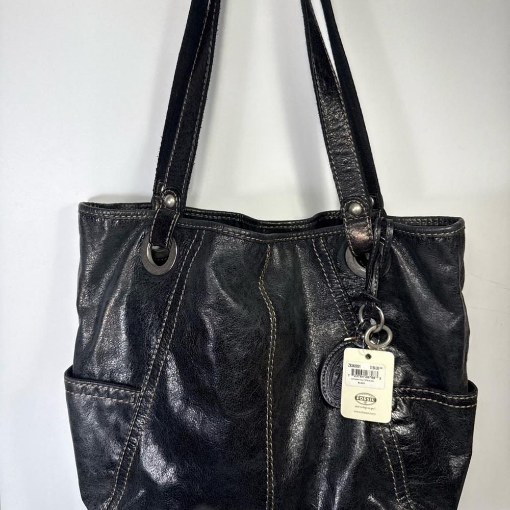 Fossil Black Leather Tote shoulder bag - Picture 4 of 14